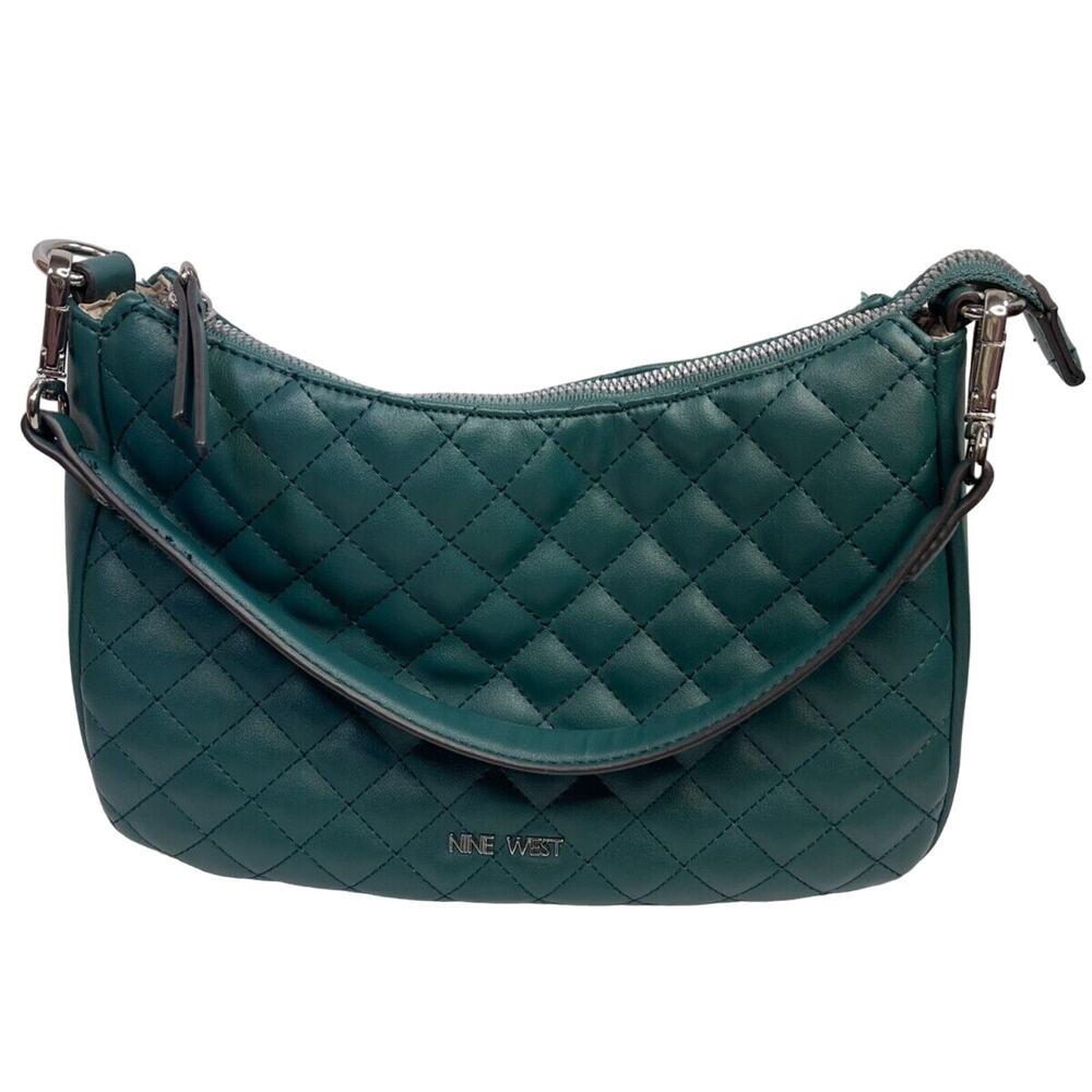 Nine West Green Quilted Handbag Purse Shoulder Bag Small